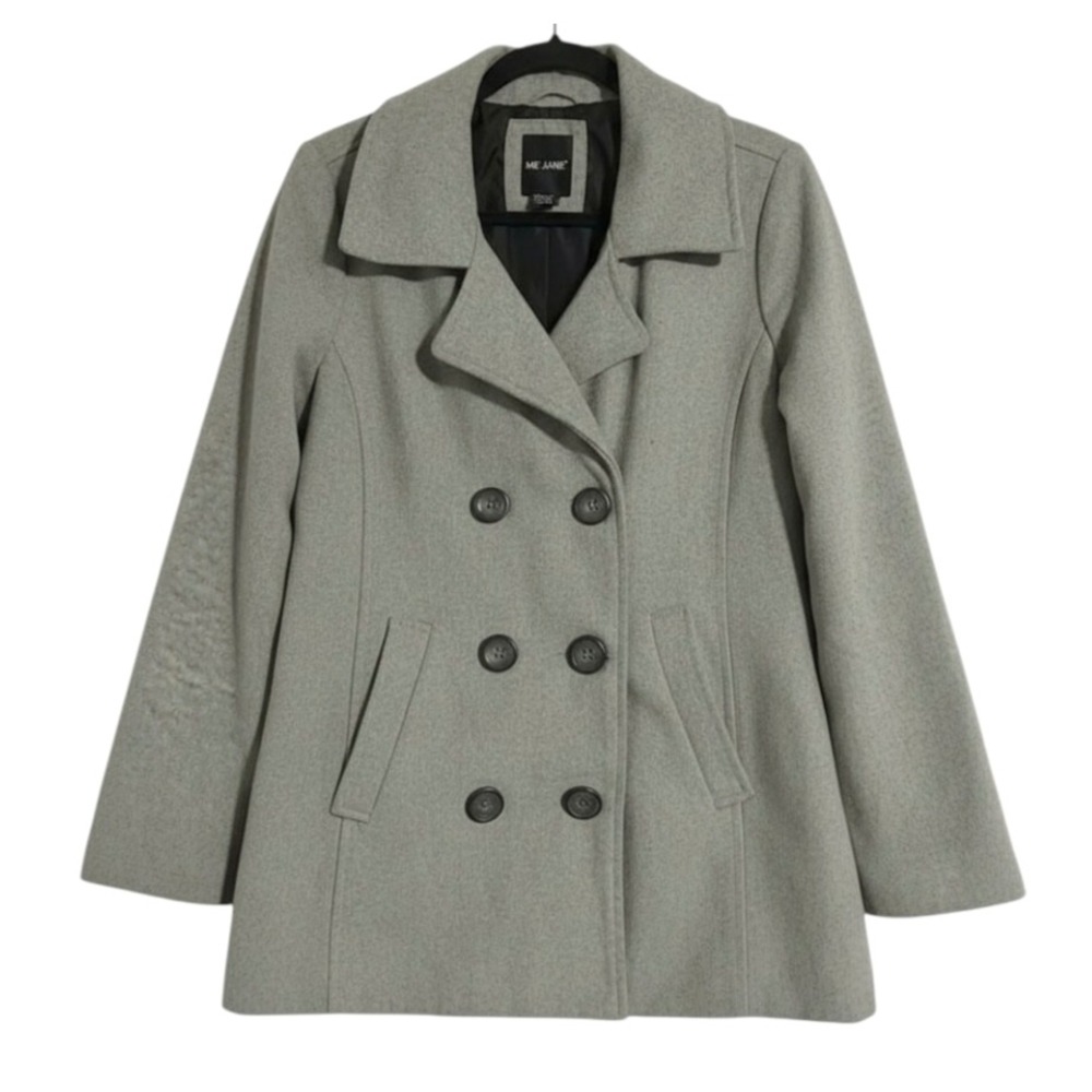 NWT Me Jane Jacket HEATHER GRAY DOUBLE BREASTED Pea Coat 10%Wool SUPER SOFT sz S